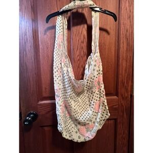 Free People Mixed Print Hobo Bag Floral Star Polka Dot Boho Shoulder Bag Cream